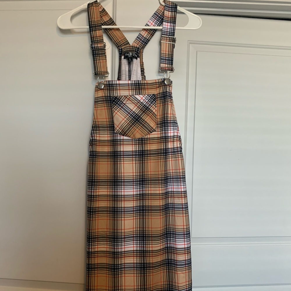 Tan Plaid Overall Dress size L